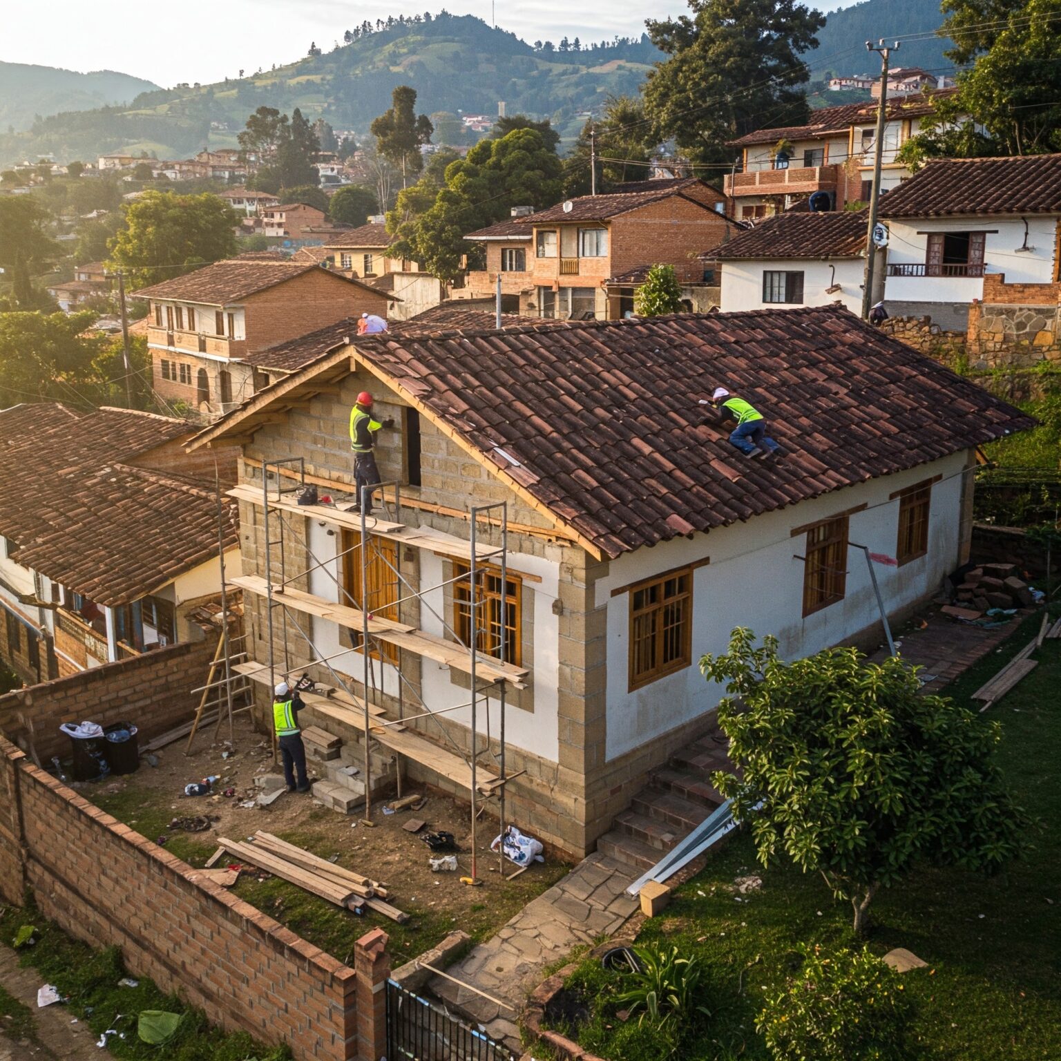 Construcción de vivienda en un pueblo del Eje Cafetero